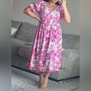 Linen/Cotton blend midi dress - PINK